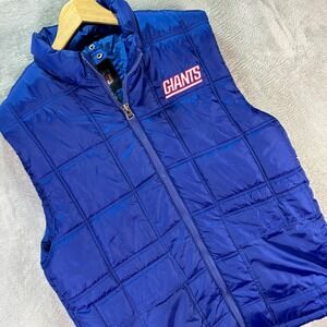 Vintage NFL Giants Puffer Vest Blue Quilted Zip Up Sleeveless Jacket Sz M